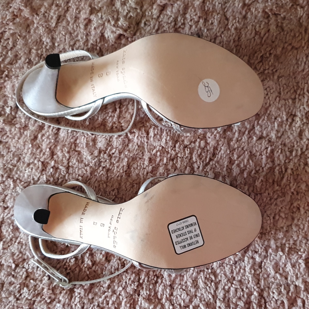 Kate Spade silver metallic party heels, Sz 6 - Picture 3 of 4